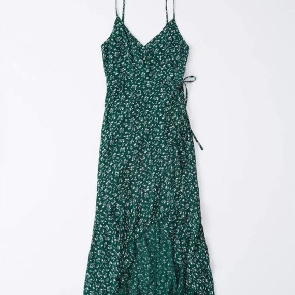 Abercrombie & Fitch Petite Green and White Floral Ruffle Hem Wrap Dress - XXSP - Picture 3 of 8